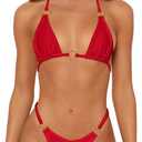 Sexy Bikinis for Women 2 Piece Bikini Spaghetti Strap Swimsuits Solid Color Bathing Swimwear Triangle Bathing Suit (Medium, Red)