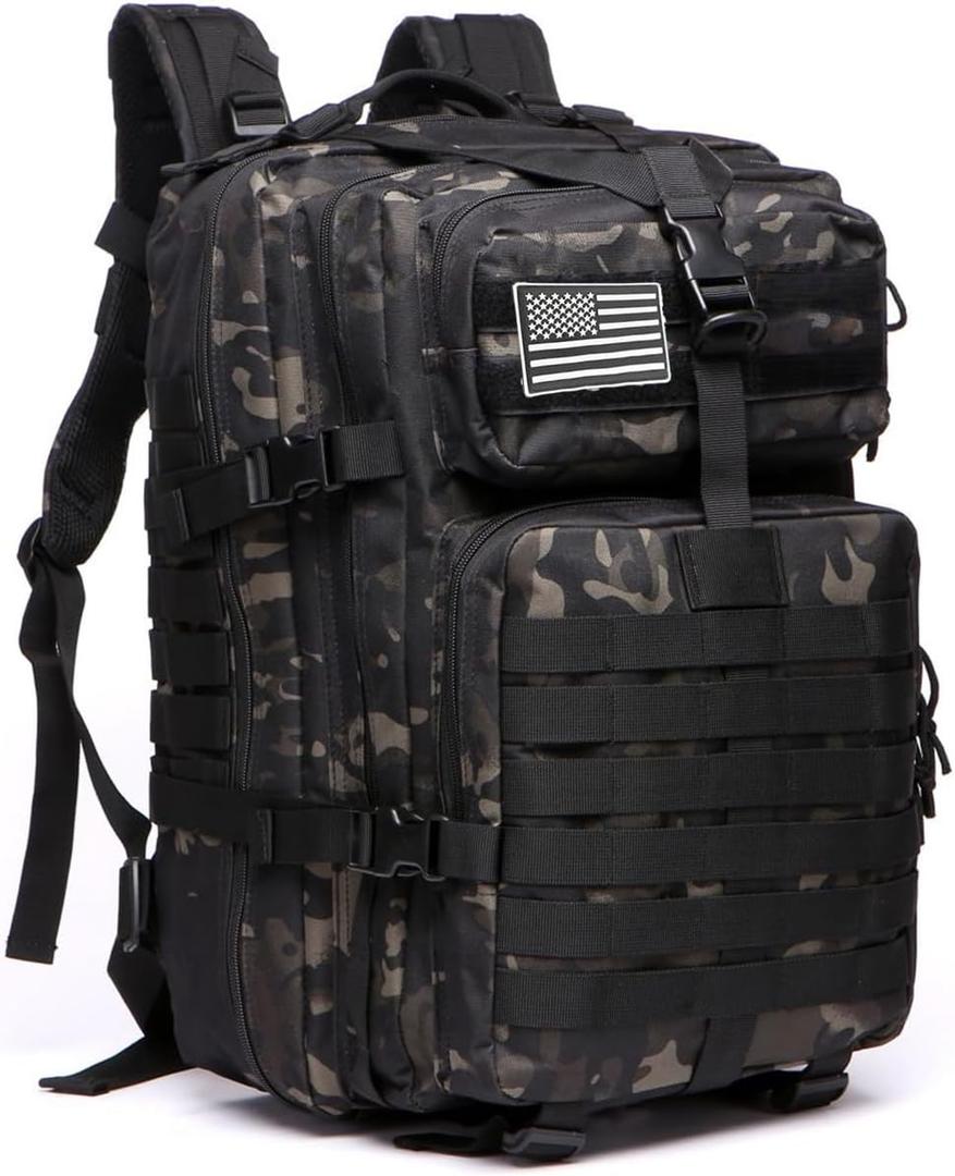 50L Sturdy Nylon Waterproof Fishing Hunting Backpack Outdoor Military Rucksacks Tactical Sports Camping Hiking Bags (Camo Black)