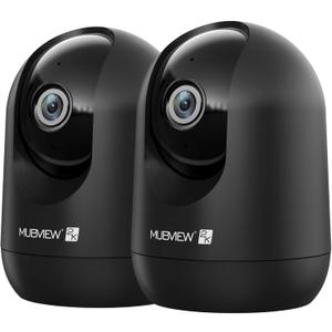 MUBVIEW Cameras for Home Security, Indoor Security Camera, 2.4G WiFi Wired Camera Ideal for Dog/Elder/Baby, Motion Tracking, Two-Way Audio, Pan Tilt, 24/7, 2K Night Vision PK320B-D (2 PCS, Black 2.4GHz)