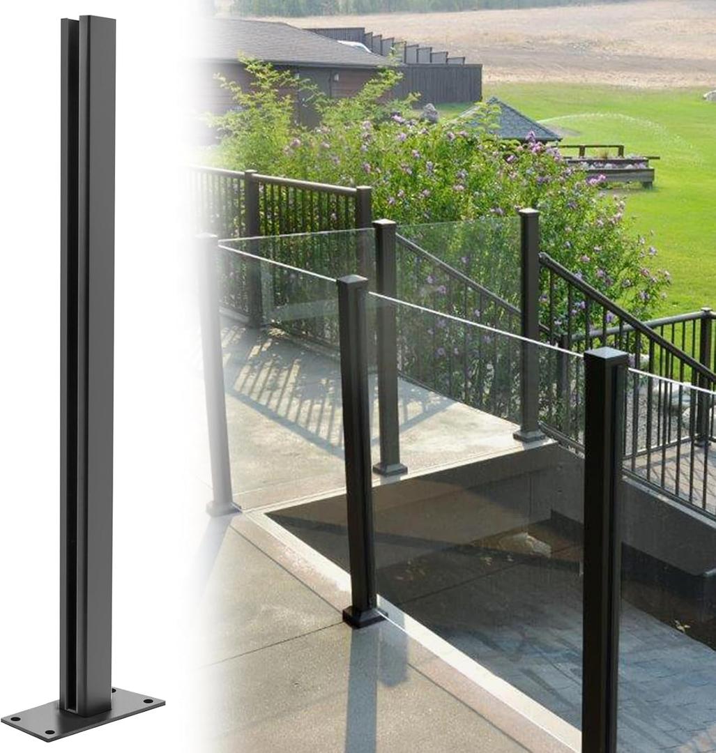 VoTwoofv Glass Railing End Post43.5",304 Stainless Steel Glass Balustrade Post with Spigot Slots for Indoors & Outdoors Railing of Deck,Balcony,Attic,Staircase (End Post,Black)