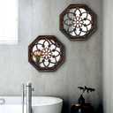 ZOLAPI 2-Piece Octagon Wall-Mounted Mirrors,Vintage Farmhouse Mirror for Wall Decor,Caramel Color Decorative Accent Mirror for Foyer, Bathroom, Bedroom. (12x12)
