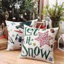 2 x Artscope Christmas Tree Snowman Throw Pillow Covers 20x20 Inch Set of 4, Let It Snow Holly Jolly Winter Hoilday Christmas Decoration Pillow Cases for Home Sofa Couch Decor-Beige