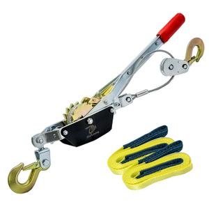 Come Along Winch 2Tons/4400lbs Pulling Capacity, 12 ft Steel Cable 2 Hooks, Ratchet Power Puller Tool with Dual Gears, Cable Puller for Farm, Truck Towing & Heavy Equipment Handling