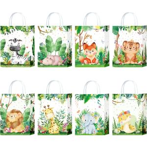 24Pieces Safari Goodie Bags Jungle Animals Party Favor Bags with Handles Zoo Animals Print Candy Bags Woodland Gift Bags for Baby Birthday Jungle Themed Party Supplies (Party-A)