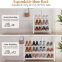 INSMART 3-Tier Expandable Shoe Rack, Stackable and Adjustable Shoes Organizer Storage Shelf, Sturdy and Durable Metal Structure Free Standing Shoe Rack for Closet Entryway Doorway, White