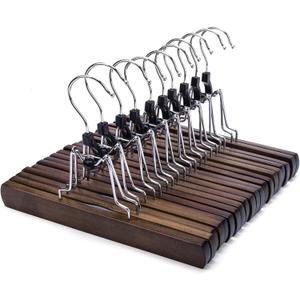Nature Smile Wooden Pants Skirt Hangers, Smooth Finish Solid Wood Non Slip Jeans Slack Clamp Hangers Hair Extension Hangers (10 Pack Retro) Nature Smile Wooden Pants Skirt Hangers, Smooth Finish Solid Wood Non Slip Jeans Slack Clamp Hangers Hair Extension Hangers (10 Pack Retro)