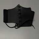 DTWAWA Black Corset Belts for Women, Wide Elastic Tied Leather Waspie Waist Belt for Girls Dresses, Size: M: Fit Waist 27"-30"