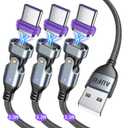 AUFU 16PIN USB C Magnetic Charging Cable (3Pack, 3.3/3.3/3.3ft), 180 Rotation Magnetic Charger Cable/Magnet USB C Cable/Magnet Phone Charger/Date USB Charging Cord for Phone/Tablet/Laptop (Silver Gray)