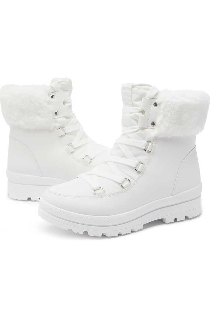 hash bubbie Women's Fuzzy Mid-Calf Boots Lace up Snow Boots for women Non Slip Combat Boots Black Winter Boots White Combat Boots(Waterproof,Zipper) 41