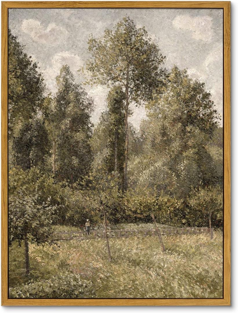InSimSea Framed Canvas Prints Art Vintage Decor, Room Decor Classical Artwork Poplars Camille Pissarro, Retro Wall Art Paintings Kitchen Bathroom Office Farmhouse Wall Decorations, 12"x16"