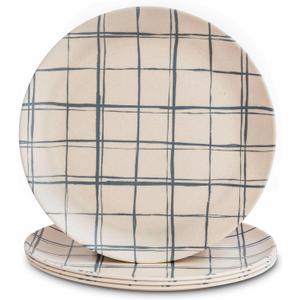 4-Pack Bamboo Fiber Dinner Plates - Alternative for Plastic Plates, Toddler & Kids Plates, Dishwasher Safe, Food-Grade Bamboo Plates Reusable - Lightweight Dinner Plates (French Checks 10")
