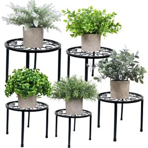 HAINARverS Metal Plant Stands 5-Pack, Heavy Duty Rustproof Iron Corner Flower Pot Stand Holder,Round Supports Display Rack Tiered Plant Stand Shelf For Indoor And Outdoor Multiple (Black)