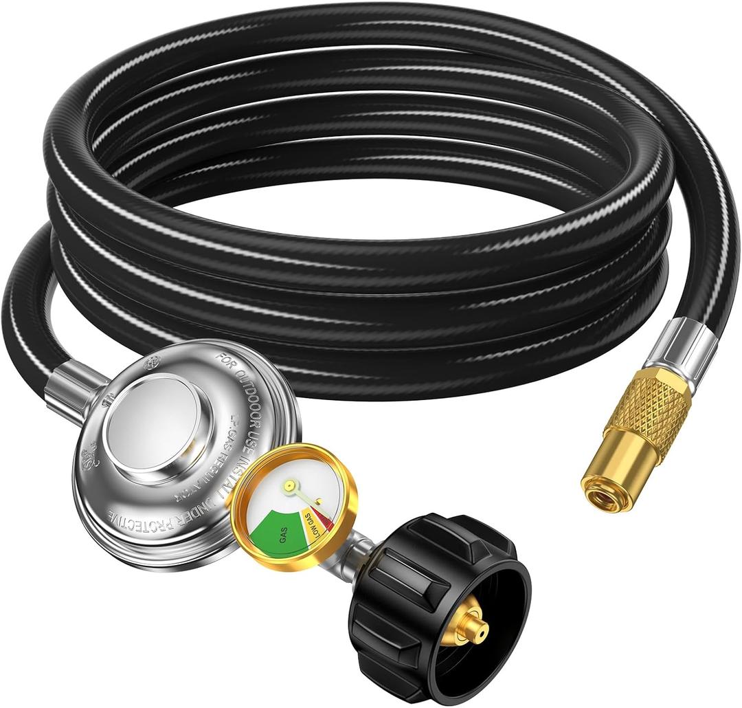 Propane Hose Adapter & Regulator Fit for Blackstone Griddle to Propane Tank, Grill Gas Regulator Line with Gauge, Fit for 17/22 Tabletop Griddle, Pit BOSS 2 Burner Griddles,Blue Rhino Razor Griddles