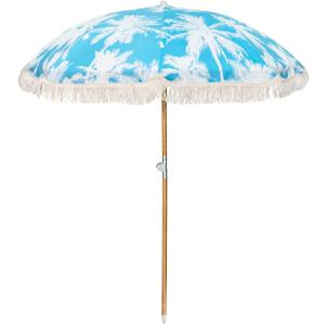 6.5Ft Boho Beach Umbrella with Fringe, Tassel Umbrellas with Tilting Wood Pole & Carrying Bag, UPF 50+ for Beach