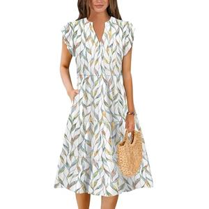 Summer Dresses for Women 2025 Elegant Classy Denim Dress Linen Business Casual Airy Skirt Plus Size T Shirt Midi Beach Clothes Boho Maxi Sundresses Fall Fashion Must Haves Colorful Leaf X-Large