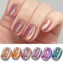 Double Rhythm 6 Colors Cat Eye Gel Polish Set Shimmer Glitter with Magnet Holographic Reflective Magnetic UV Nail Art Kit (6-Kit 43) (Nude Orange Blue Green Purple)
