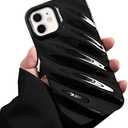 RALEAVO Cute Curly Wave Case for iPhone 12 6.1 inches, Water Ripple Pattern Phone Case Slim Shockproof Satin Glossy Cover for Girls Boys Silicone 3D Non-Slip Case -Black