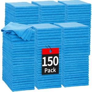 HOMERHYME Shop Towels, 150 Pack Cleaning Rags Microfiber Towels, Bulk All-Purpose Microfiber Cleaning Cloth Lint-Free Wipe Washcloth for Commercial Garage Automotive & Housekeeping 11.5"*11.5" (Blue)