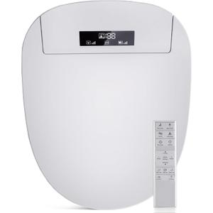 Bidet Toilet Seat with Adjustable Heated Seat & Water, Air Dryer, Quiet Close Lid, Wireless Remote - Electric Bidet Seat 201DSP (Round)