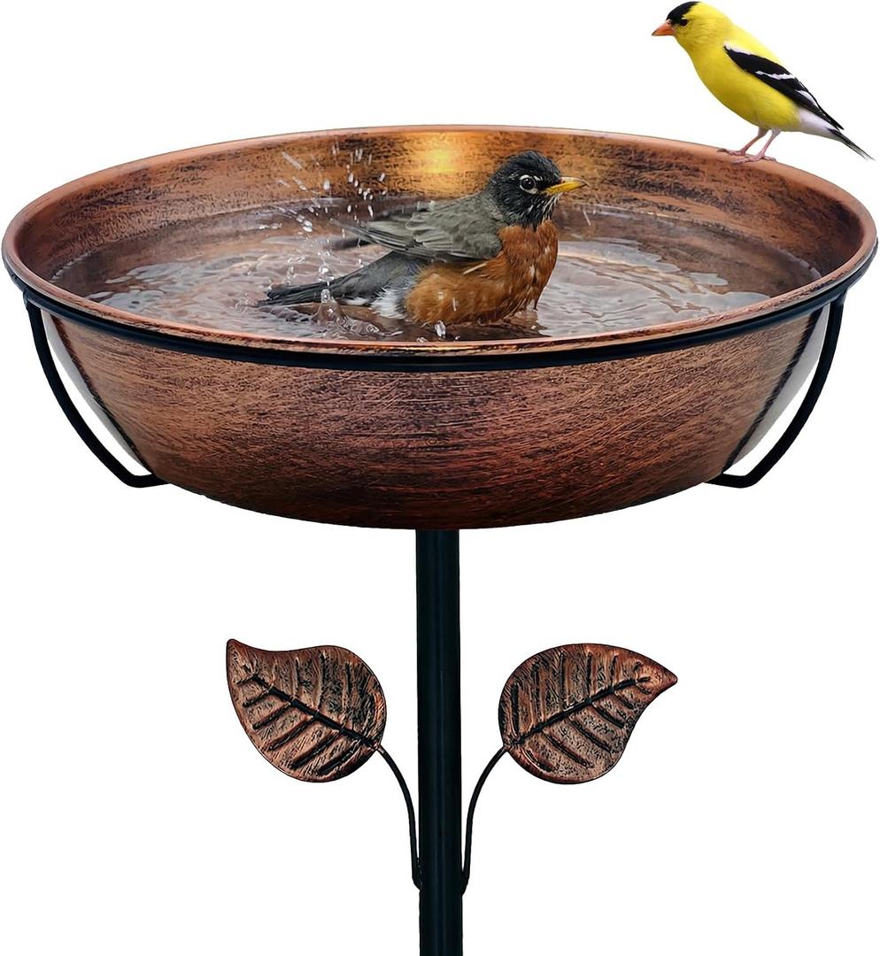 3" Deep Metal Bird Bath for Outdoors, Removable 13" Dia Bowl with Stable Upgrades Stake, Easy to Clean Birdbaths for Garden Yard Lawn Decor 1.4 Gallon