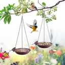 2 Pack Hanging Bird Bath for Outdoors, Metal Birds Feeder & Water Bowl with Chains and S-Hooks, Garden Birdbath Tray for Patio Porch, Tree Branch, Backyard Yard Decor (Rustic Brown)