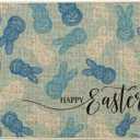 Artoid Mode Blue Rabbit Bunny Happy Easter Doormat, Home Decor Low-Profile Switch Rug Door Mat Floor Mat for Indoor Outdoor 17x29 Inch