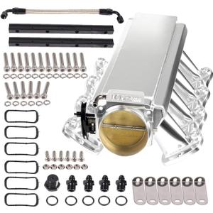 YESHMA LS Intake Manifold with 102mm Throttle Body Throttle Position Sensors TPS IAC and Fuel Rails Compatible with Chevy 4.8 5.3 6.0 6.2 LS LS1 LS2 LS6 Sheet Metal Al Fabricated Silver