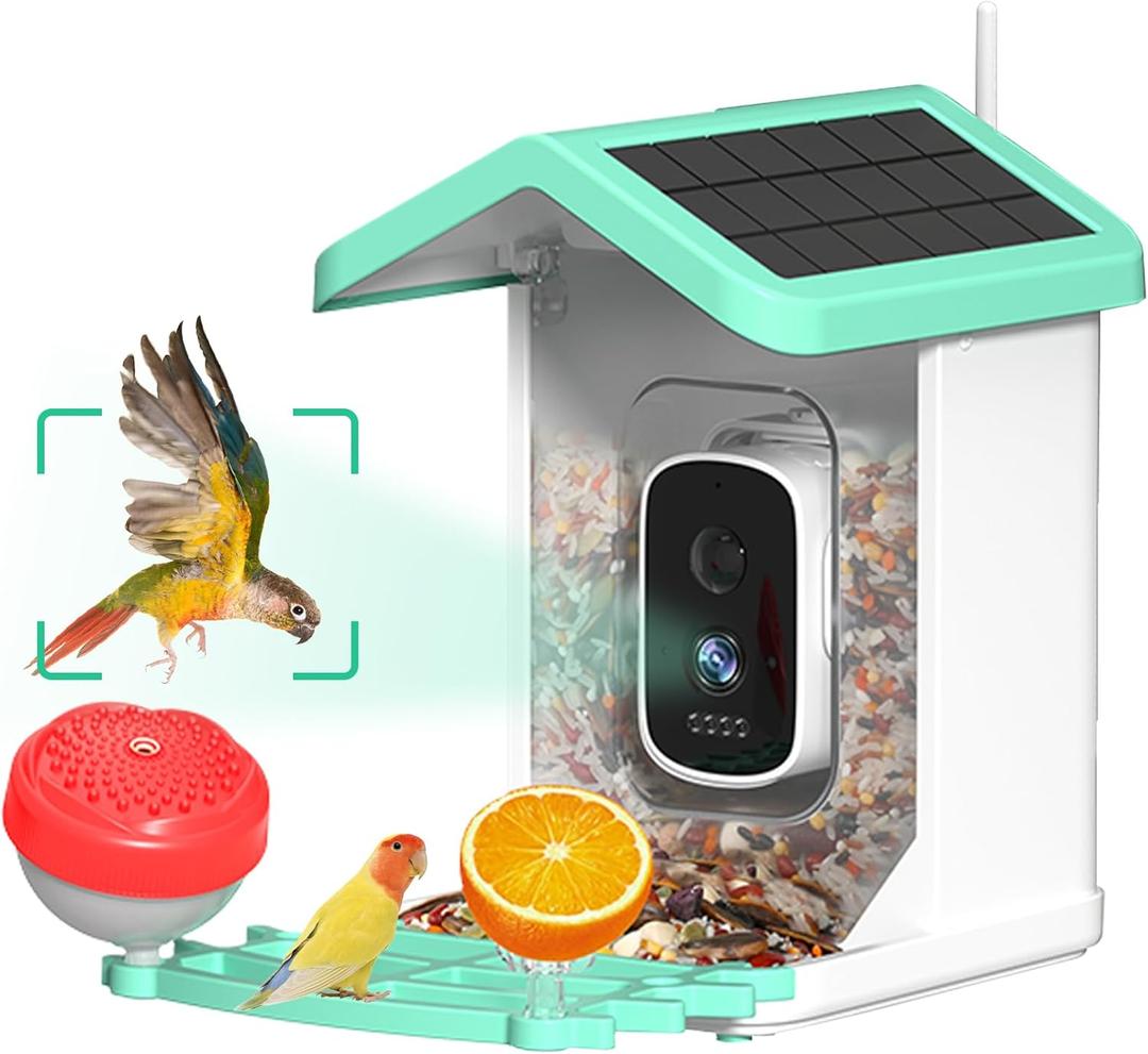 Smart Bird Feeder with Camera, Solar Powered Bird Feeder Camera for Outdoors, AI Bird Identification, Auto Capture & App Notification, Waterproof Bird House for Backyard Garden Present