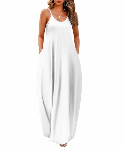 Wolddress Womens 2025 Casual Sleeveless Sundress Plus Size Loose Plain Long Summer Beach Maxi Dress with Pockets White 5XL