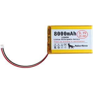 3.7V 126090 8000mAh LiPo Battery, 1S 3C Rechargeable, Micro JST 1.25 Connector, Dual Protection Board, 1 Pack