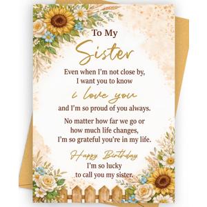 3 x Sister Birthday Card Gifts | Happy Birthday Card Gifts for Sister Adult | Romantic