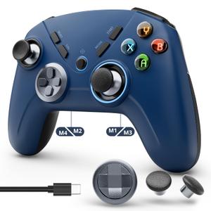 Kujian Wireless Gaming Controller for PC, Switch, Steam, Luna, Android, iOS  Bluetooth Game Controller with Turbo Button, LED Backlight, Dual Vibration, 6-Axis Gyroscope (Blue)