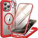 Miracase Magnetic for iPhone 15 Pro Max Case 6.7'' [Compatible with Magsafe] Full-Body Military Drop Proof for iPhone 15 ProMax Case with Built-in 9H Tempered Glass Screen Protector,Red