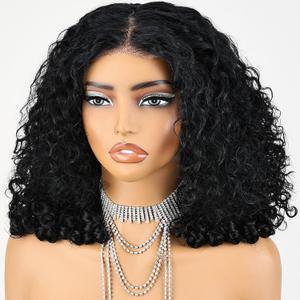 ijoy Burmese Curly Human Hair Wig 13x4 Lace Front Wigs with Spiral Curls End 180 Density Pre Plucked Brazilian Tiny Knots 16 Inch Lace Frontal Wig Natural Black Blend Curly