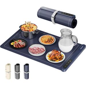 GRAPHENE Food Warming Mat, [122℉ to 212℉ Full Surface Rapid Heating] Electric Warming Tray, 6 Level Temp Setting W/Timer, Portable Silicone Food Warmers for Parties Buffet 23.6" x 14.6", Navy