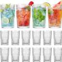 Vintage Drinking Glasses Set of 12, Textured Clear Striped Glass Cups, Ribbed Glassware Set, Tall Water Glass Tumblers, Mojito Cups, Cocktail Glass, Iced Coffee Cup, Bar Glassware