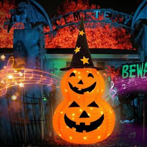 Halloween Pumpkin Decorations Collapsible with Motion Sensor Spooky Music 6 Mode, 3.3 FT Pumpkin Lights 50 LED Light Up Jack O Lantern for Indoor Outdoor Porch Garden Yard Halloween Horror Party Decor