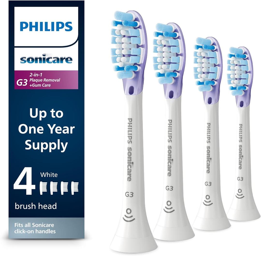 Philips Sonicare G3 Two-in-One - Genuine Replacement Electric Toothbrush Heads, White, 4 Pack One Year Supply, HX9054/65