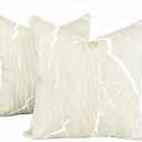OYIMUA Soft Decorative Chenille Throw Pillow Covers Beige 20x20 Set of 2 Neutral Marble Pattern Pillow Case for Couch Sofa Bedroom Living Room Home Decor Luxury Accent Pillows