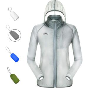 Dooy Sun Protection Jacket Ultra Light Thin Breathable Packable Outdoor Cycling Jacket Hoodie Skin Clothing for Men & Women (Large, Gray)