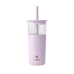 REDUCE Aspen 20 oz Vacuum Insulated Glass Tumbler with Lid & Extra Wide Straw - Keeps Drinks Cold for 12 Hrs - Ideal for Iced Coffee, Smoothies & Boba - Dishwasher Safe, Soft Base - Lilac Bud