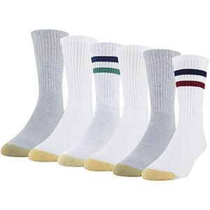 GOLDTOE Men's Cotton Blend Athletic Crew Socks, 6-pairs 6-12.5