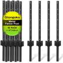 Gtongoko 4 Feet Heavy Duty Metal Fence Posts, 10 Pack U Channel Fence Post with Anchor Plate, Black Steel T Post for Garden, Yard, Farm, Wire Fencing