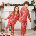 ANGELGGH Silk Christmas Pajamas for Family Matching Satin Holiday PJs Sets 2 Pcs Festival Party Button Down Sleepwear (Men, M, Silk Red Snowman)