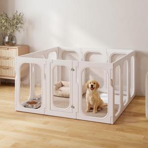 Acrylic Clear Dog Playpen Indoor with Door, 26'' H Transparent Dog Play Pen for Small Dogs, No-Connector Modular Puppy Playpen with Integrated Suction Cups Base, 12 Panels, White