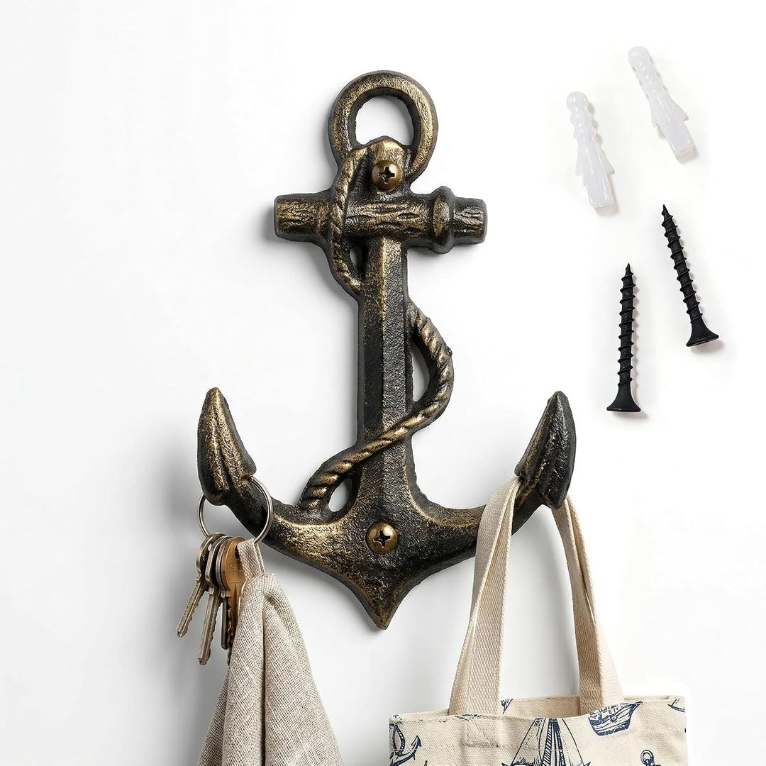 Nautical Anchor Hooks Antique Bronze Cast Iron Decorative Wall Hook, Treasures of The Caribbean Islands 1 Pack