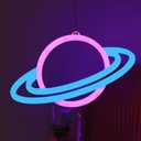 RLQXSYS Double Ring Planet Neon Sign,2 Color Modes LED Wall Light with USB/Battery Power for Home, Office, Party Decor Space Art Gift