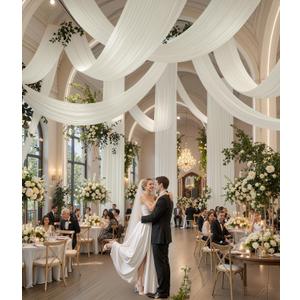 20ft x 40ft Ivory Ceiling Drapes 4-Pack for Wedding Parties Hang-Kit