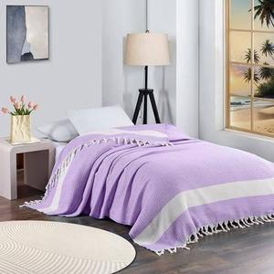 Breathable Bedspread Woven Blanket Cooling Queen Full Size Quilt Thin Comforter Boho Bed Bedroom Thing Girl Aesthetic Preppy Stuff Cute Accessories Girly Room Aesthetic College Student Decor Purple (Giant Large 82'' x 90'')