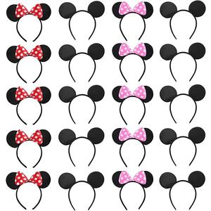 20 PCS Mouse Ears Headbands for Birthday Party Theme Park Costume Play Celebration for Boys and Girls (3color)